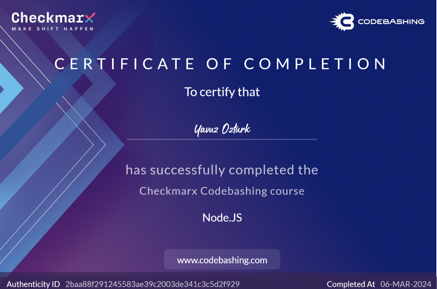 Visuel du certificat Node.js Security